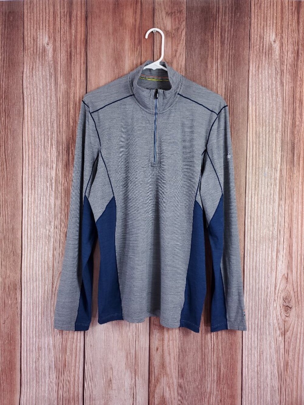 Smartwool Merino Sport 150 1/4 Zip Pullover Mens Medium Wool Gray Blue SW011538